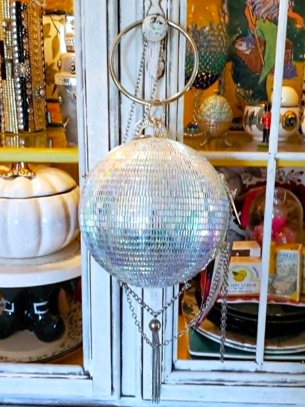 Betsey Johnson Kitsch Crossbody Glass Disco Ball Dancing Queen Bracelet Handbag - Picture 5 of 16